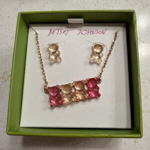 Betsey Johnson Pink and Gold Gummy Bear Necklace & Earring Set - Two-Tone Charm
